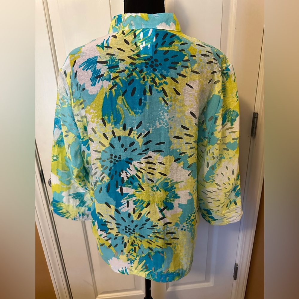 Ruby Rd. Blue and Green Floral Jacket - Picture 4 of 11